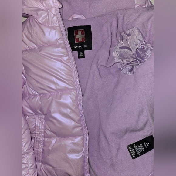 Swiss Tech Girls purple lavender Winter Zip Puffer Jacket with Hood Size M 7/8 - Picture 6 of 8